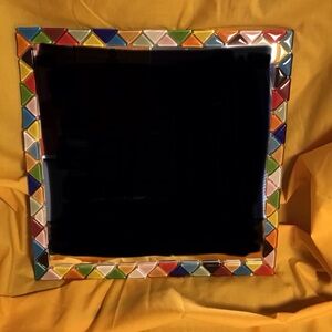NWT wall mirror 11.75” x 11.75” square framed w multi color triangular tiles